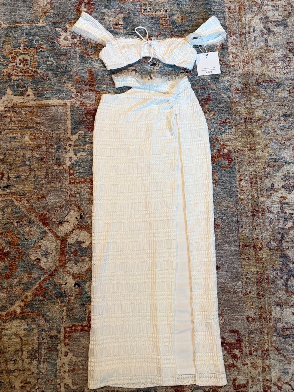 Outcast Bachelorette Two-Piece White Textured Maxi Set